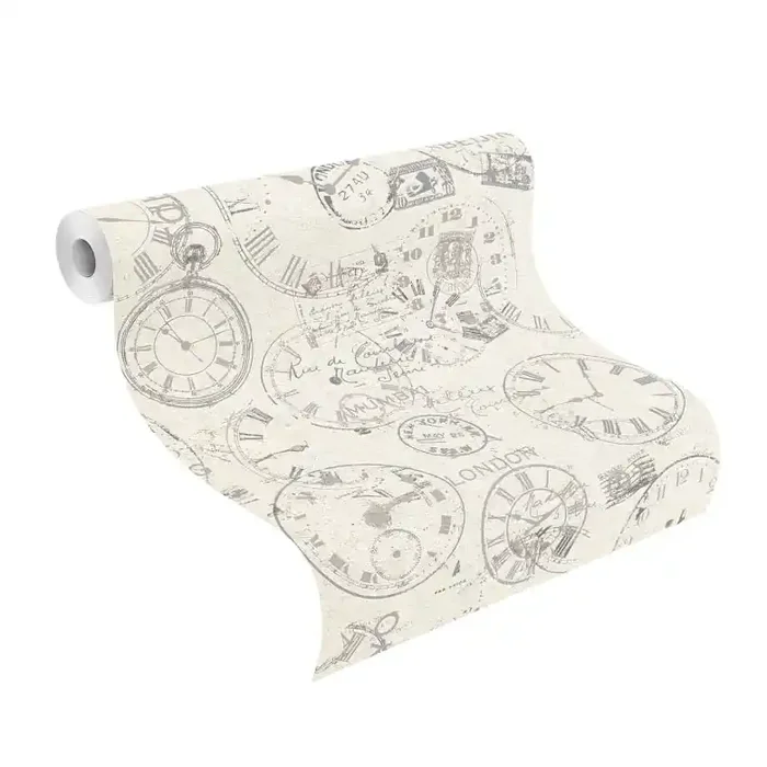 Rasch Vliestapete Andy Wand mit Uhrenmotiven cremweiß
