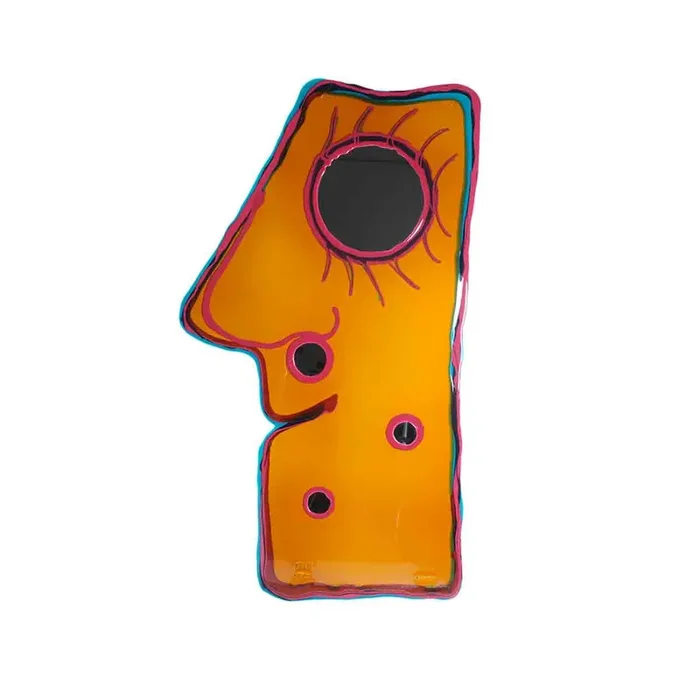 Resin Spiegel LOOK AT ME Klar Amber, Matt Fuchsia, Smaragdgrün von Gaetano Pesce für Fish Design – S