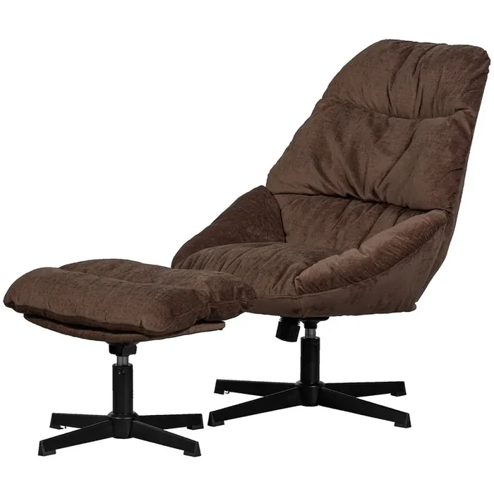 Retro Loungesessel Relaxsessel Yaro Set mit Hocker Samt Espresso
