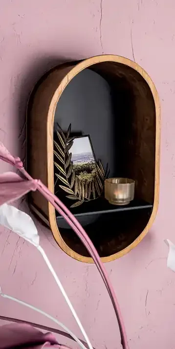 Retro Wandregal Holz Roundabout mit Metallboden