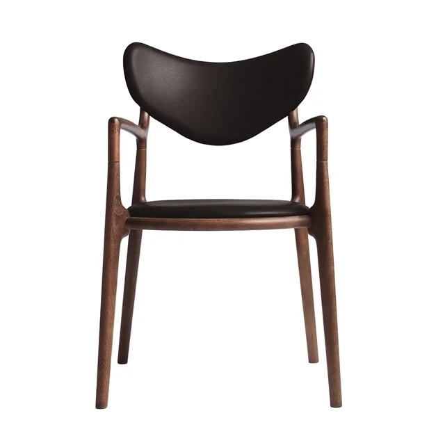 Ro Collection Salon Esszimmerstuhl, Gepolstert, Buche/ Walnuss/dunkelbraunes Leder