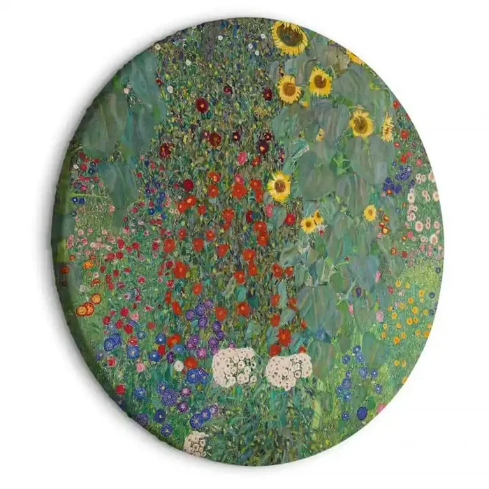 Rundes Leinwandbild Klimt – Bauerngarten mit Sonnenblumen