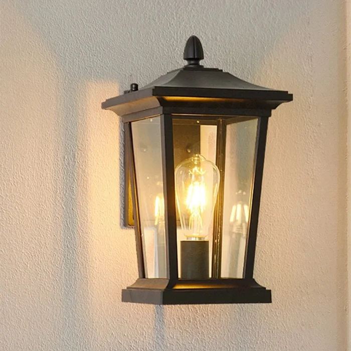 Rustikale Außenwandleuchte aus Edelstahl mit Wasserdichtem Glasschirm