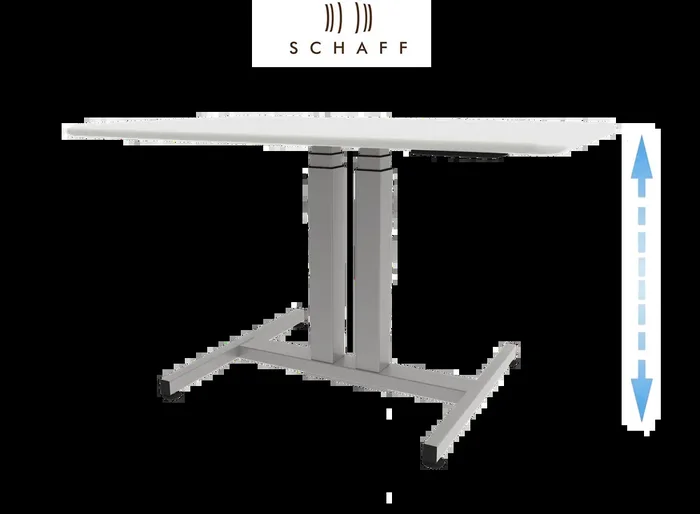 Schaff höhenverstellbarer Schreibtisch Progress mit Gasfeder Höhe 64 bis 106 cm Tischplatte 120×80 cm Gestell Silber