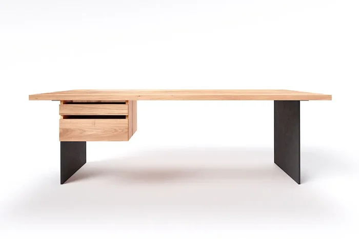 Schreibtisch Wildeiche mit Stahl Tischwangen Norvik