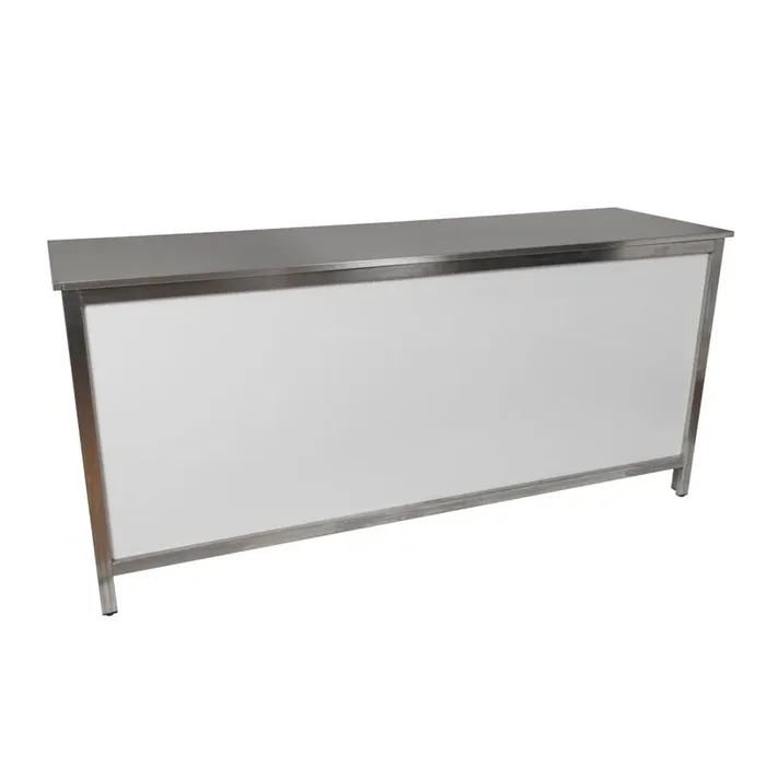 Serving counter with stainless steel surface (smooth) 1.25 m 0.6 m Wooden base White