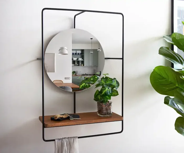 Spiegel Cadria 45×65 cm Akazie Natur Metall schwarz