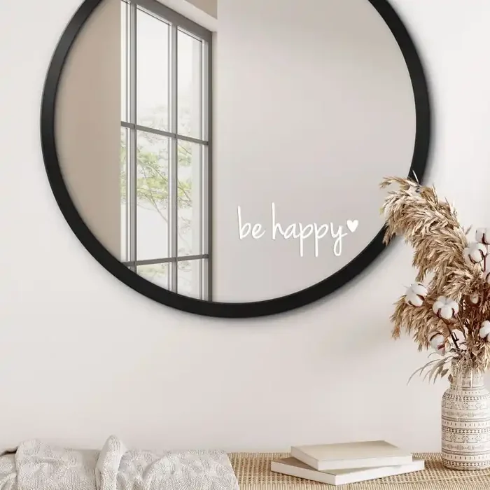 Spiegelaufkleber be happy + Herz