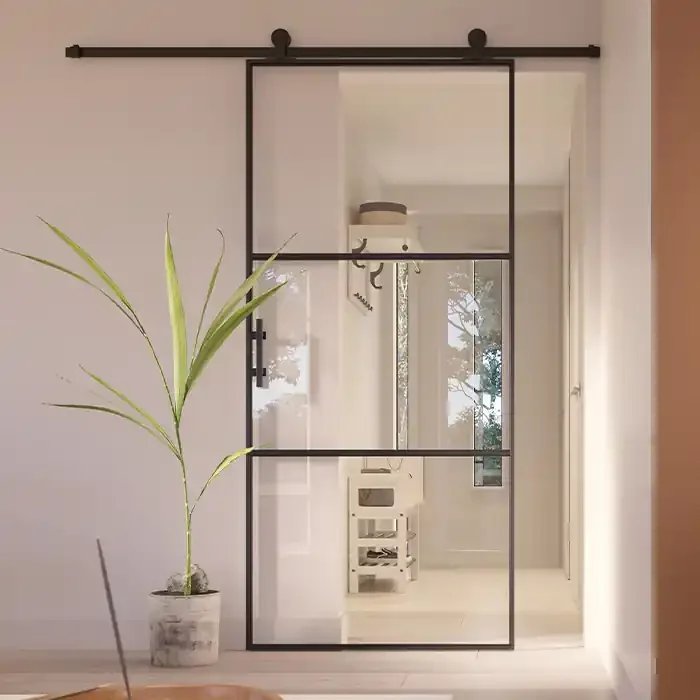 Stahl-Schiebetür Slimline 3 Glasflächen 220×100 Klarglas