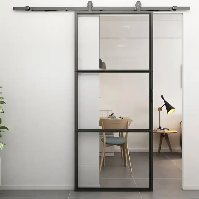 Stahl Schiebetür Smartline 3 Glasflächen Klarglas 220×100