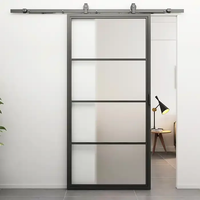 Stahl Schiebetür Smartline 4 Glasflächen Mattes Glas 235×100