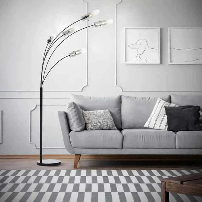 Stehleuchte Hilla, grau, 200 x 73 cm, Metall Bogenlampe, dimmbar