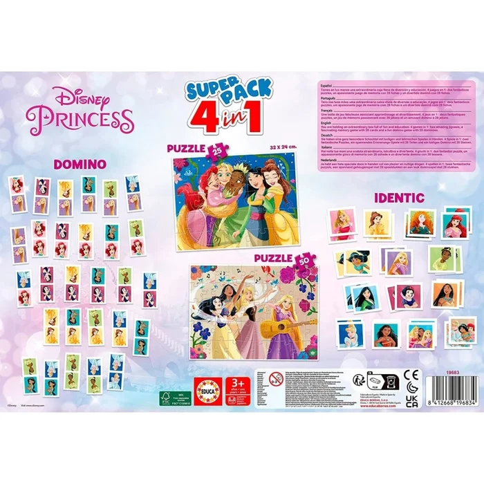 Superpack 4-in-1 Puzzle Educa Disney Princesses [Größe 34,5x31x42,3 cm]