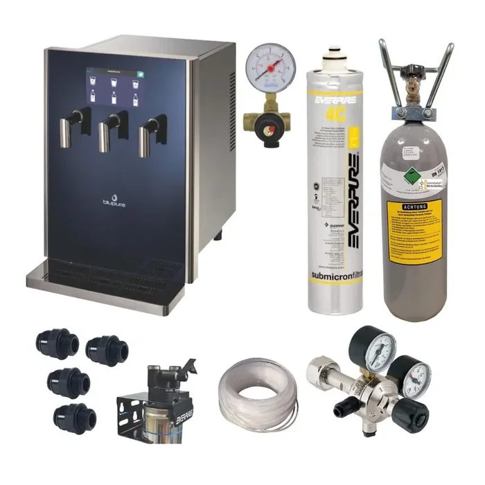 Tafelwassergerät Bluglass Plus mit Touchscreen für 3 Sorten Komplettset