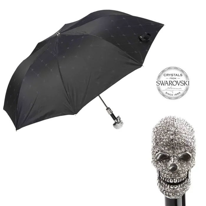 Taschenschirm SWAROVSKI® SKULL mit Swarovski®-Kristallgriff von Pasotti