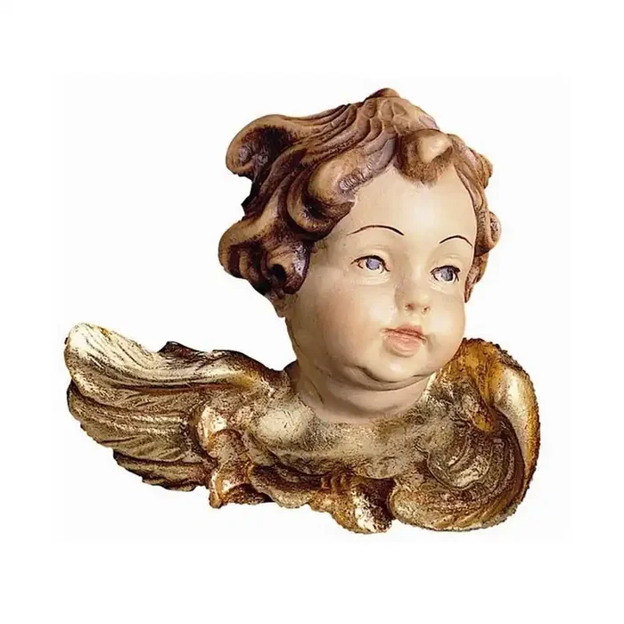 Testa d‘angelo sinistra – colorato scolpito tiglio – 20 cm