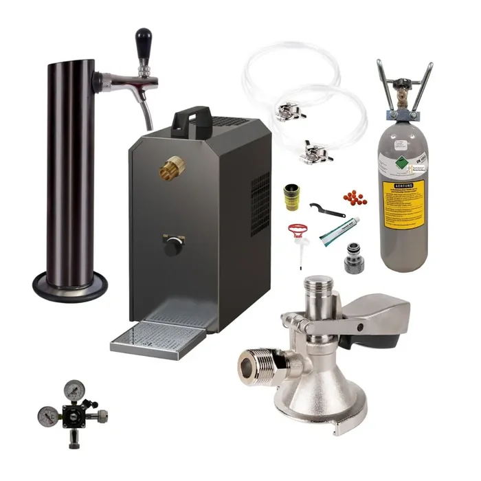 Under-counter dispensing system 25l with stainless steel black dispensing column, compensator tap, CO², clock, hoses and keg