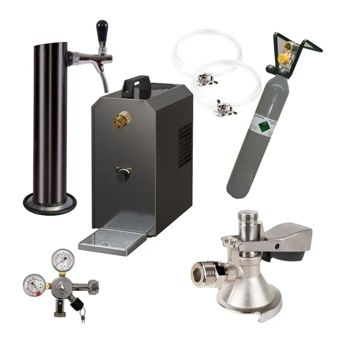 Under-counter dispensing system 25l with stainless steel black dispensing column, compensator tap, CO², clock, hoses and keg