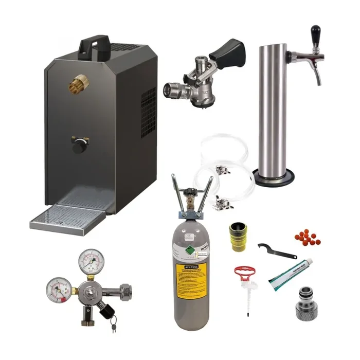 Under-counter dispensing system 25l with stainless steel dispensing column, compensator tap, CO², clock, hoses and keg