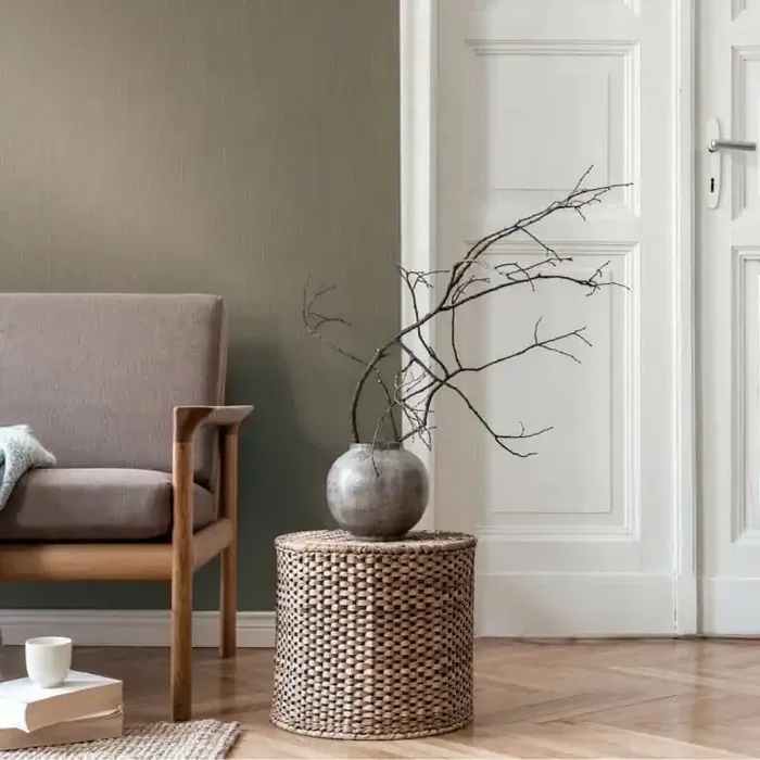 Unitapete Leinenstruktur Mintgrün Grau – Vliestapete matt strukturiert modern