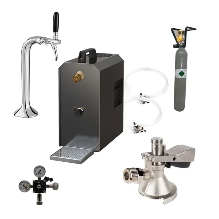 Untertheke Zapfanlage 35l mit Schanksäule Classic, Kompensatorschankhahn, CO², Uhr, Schläuchen und Keg Flachkeg(A) 500g