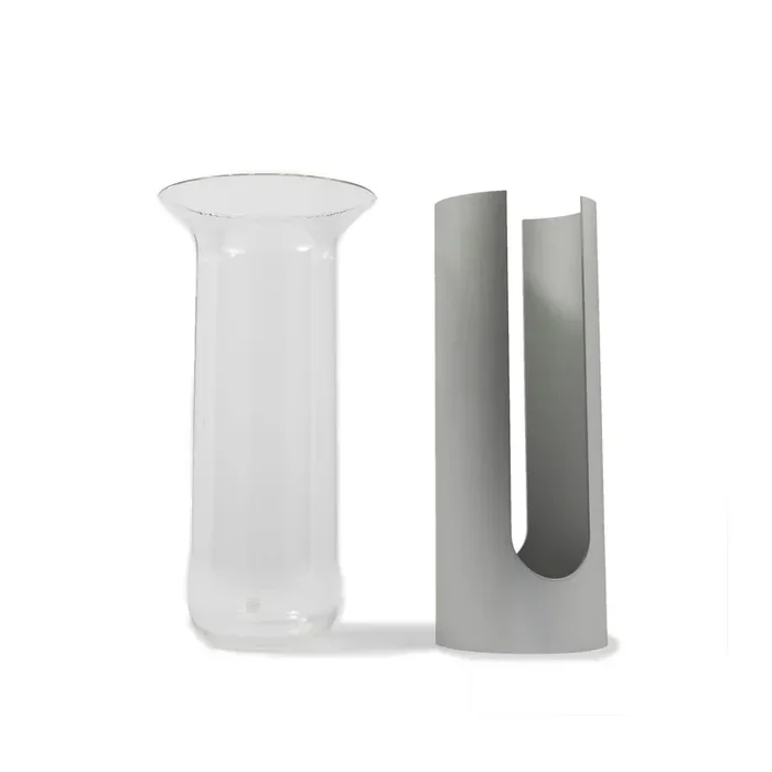 Vase CAMICIA aus Glas und Stahl von Enzo Mari – Edelstahl