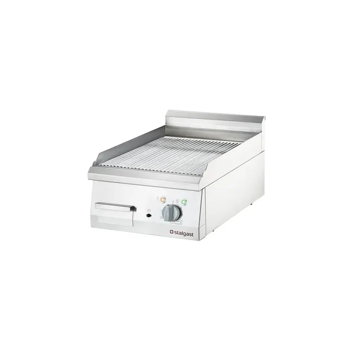 Verchromte Elektro-Griddleplatte als Tischgerät, 400×700 mm, gerillte Grillfläche, Serie 700 ND
