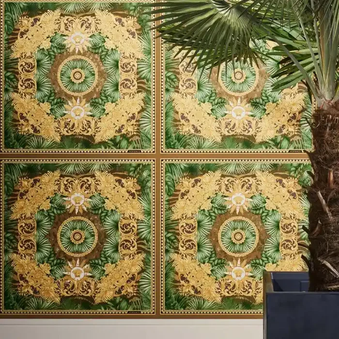Versace Home Tapete Dschungel Palmen Blätter Grün Gold Luxus Designer Vliestapete Natur