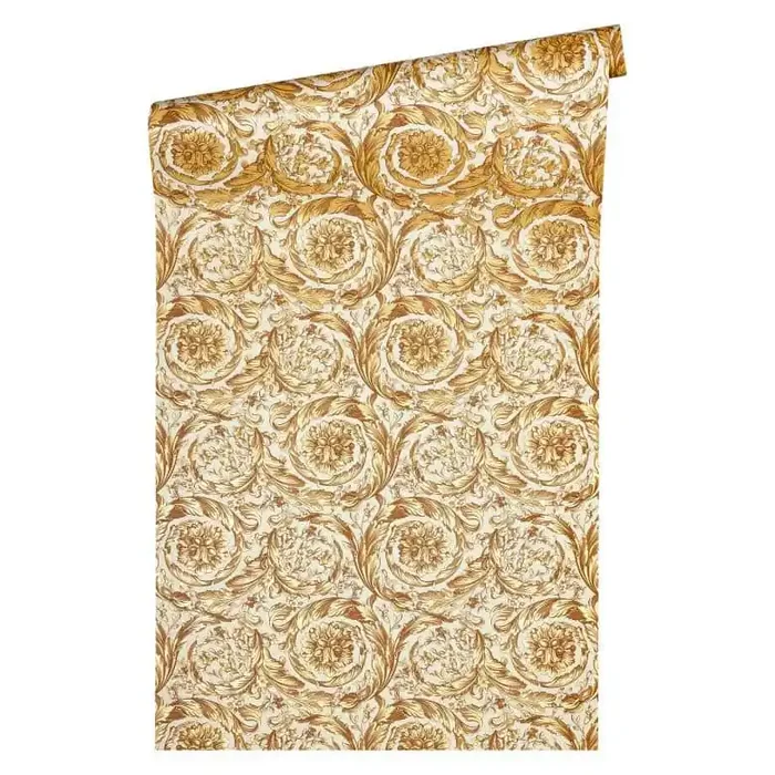 Versace wallpaper Vliestapete Barocco Birds Barocktapete mit Ornamenten gold, gelb, beige