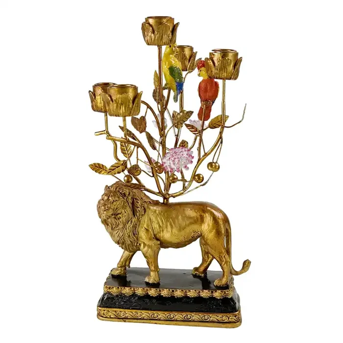 Vintage Kerzenständer Kerzenleuchter Löwe Gold 5 flamming
