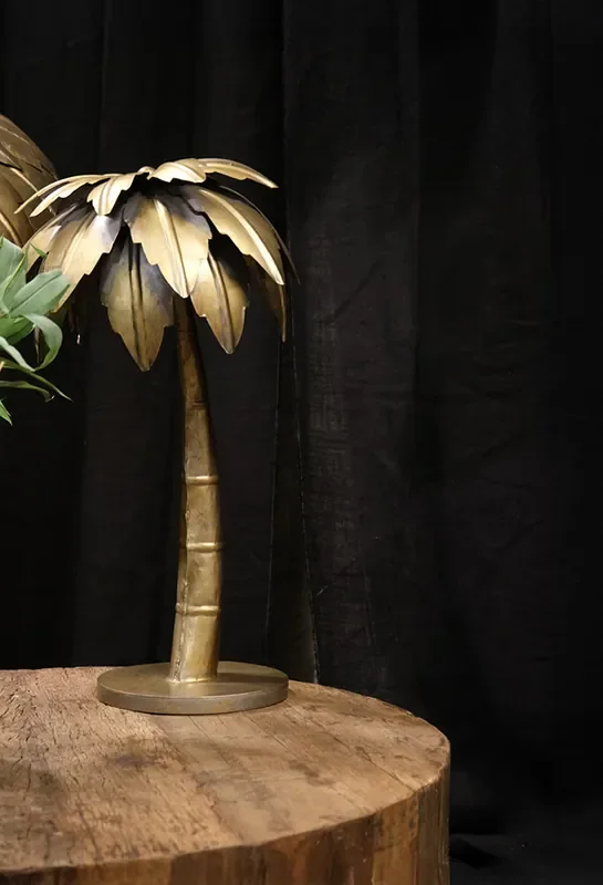 Vintage Tischlampe Palme Metall Gold 70 cm