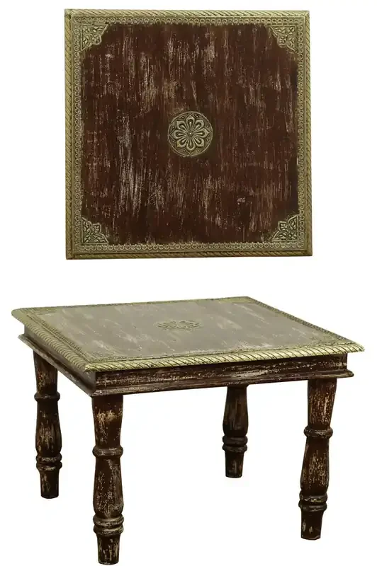 Vintage Wohnzimmertisch Beistelltisch aus Holz Anjay Braun – 55cm –