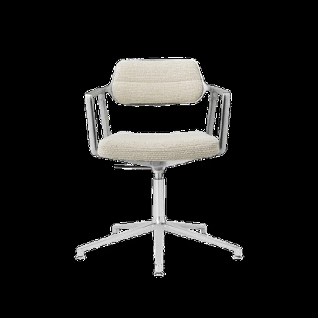Vipp 453 Swivel+ Drehstuhl mit Bodengleitern Aluminium/ Wellig Gebrochenes Weiß/ Hellgrau