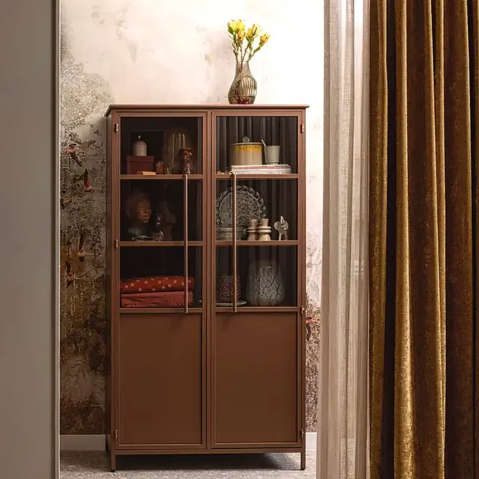 Vitrine Metallschrank Exhibit Industrial Metall / Glas Rotbraun 170