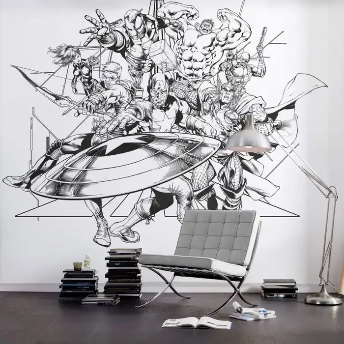 Vlies Fototapete – Avengers Black and White – 300 x 280 cm