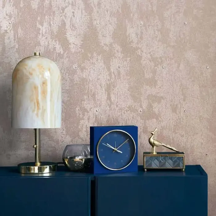 Vliestapete Betonoptik, Strasssteine Metalloptik Modern glänzend in Rosa-Braun