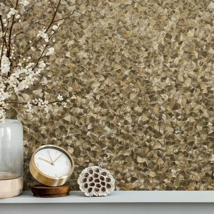 Vliestapete Blattmotiv Uni Klassisch in Gold , Lounge