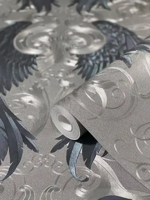 Vliestapete Flügel, Kronen Ornamental Klassisch in Silber