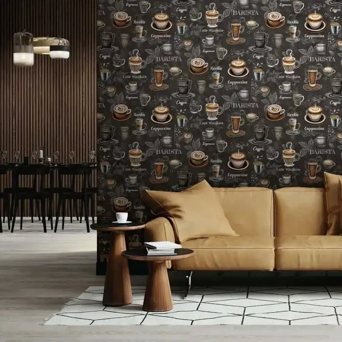Vliestapete Kaffenmotiv Grafisch Modern matt in Schwarz