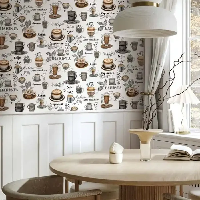 Vliestapete Kaffenmotiv Grafisch Modern matt in Weiß