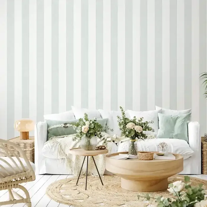 Vliestapete mit Blockstreifen weiß, hellgrün Struktur