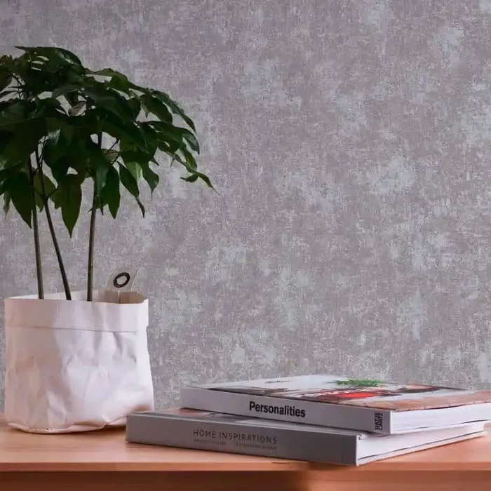 Vliestapete Silber Grau – Metallic-Tapete in Putzoptik – Industrial Stil für Wohnzimmer