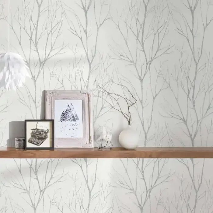 Waldtapete Weiß Silber – Vliestapete Natur A.S. Création