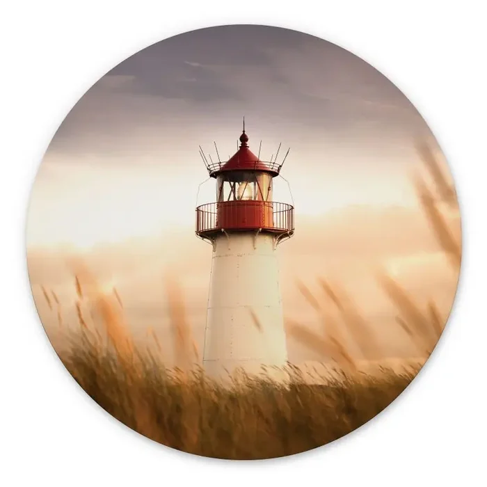 Wandbild Leuchtturm an der Küste von Sylt – Eisenmann – Alu-Dibond Rund