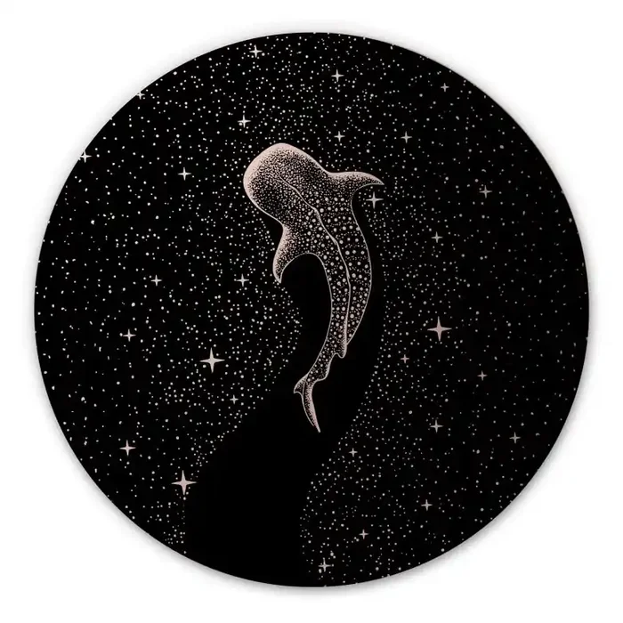 Wandbild mit Kupfereffekt Walhai im Ozean der Sterne – Cakir – Alu-Dibond Rund