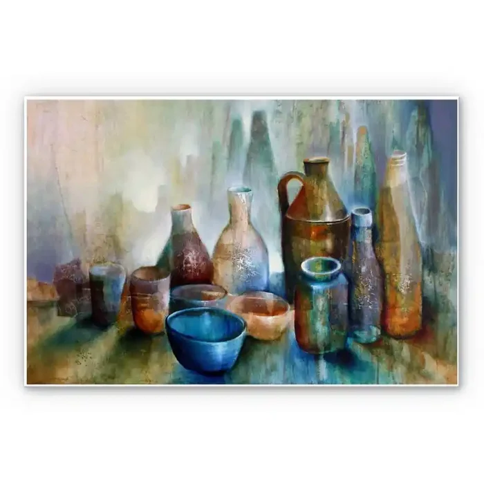 Wandbild Schmucker – Stillleben mit blauer Schale