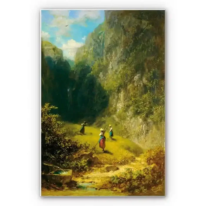 Wandbild Spitzweg – Heuernte im Hochgebirge