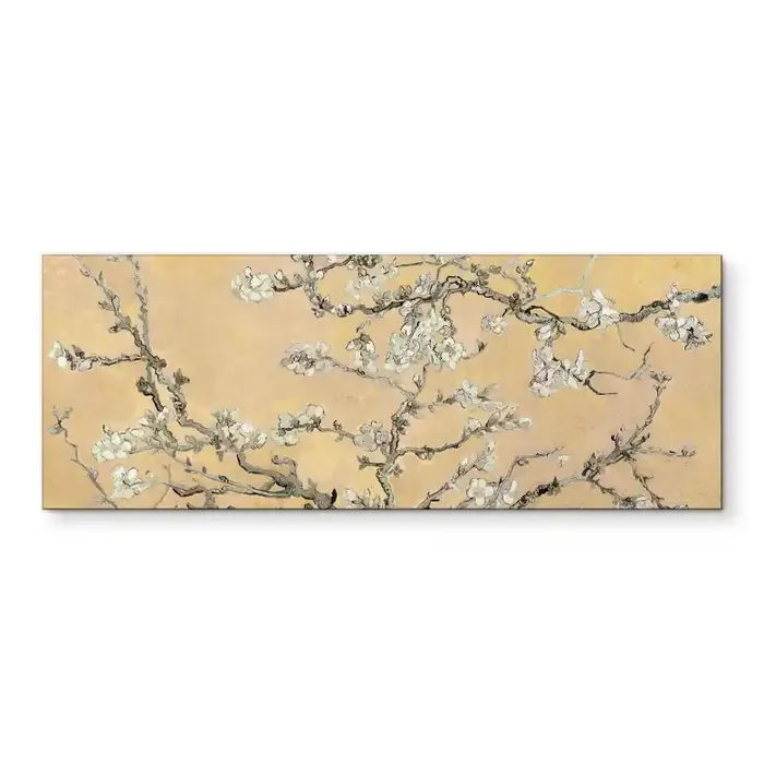 Wandbild van Gogh – Mandelblüte – creme – Panorama – Alu-Dibond
