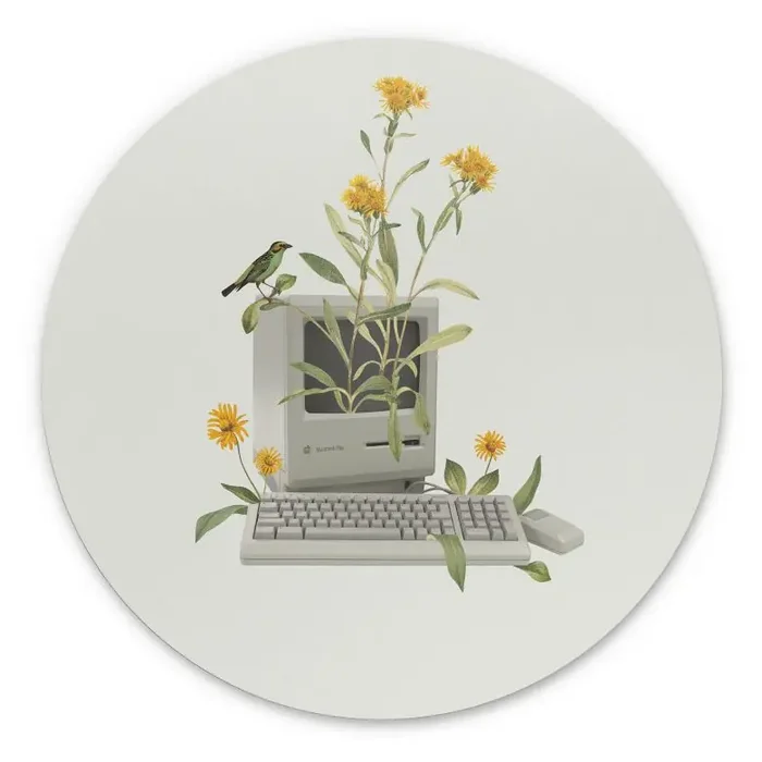 Wandbild Vintage Botanik-Computer – Frida Floral Studio – Alu-Dibond – Rund