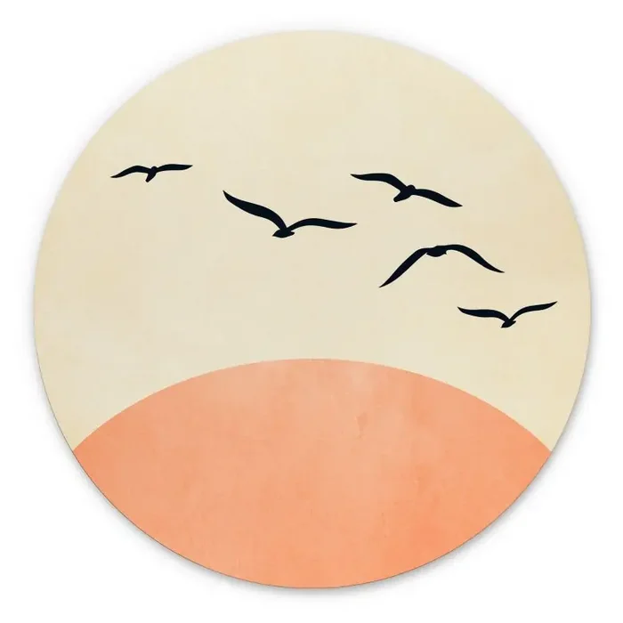 Wandbild Vogelschwarm im Sonnenuntergang – Alu-Dibond – Kubistika – Rund